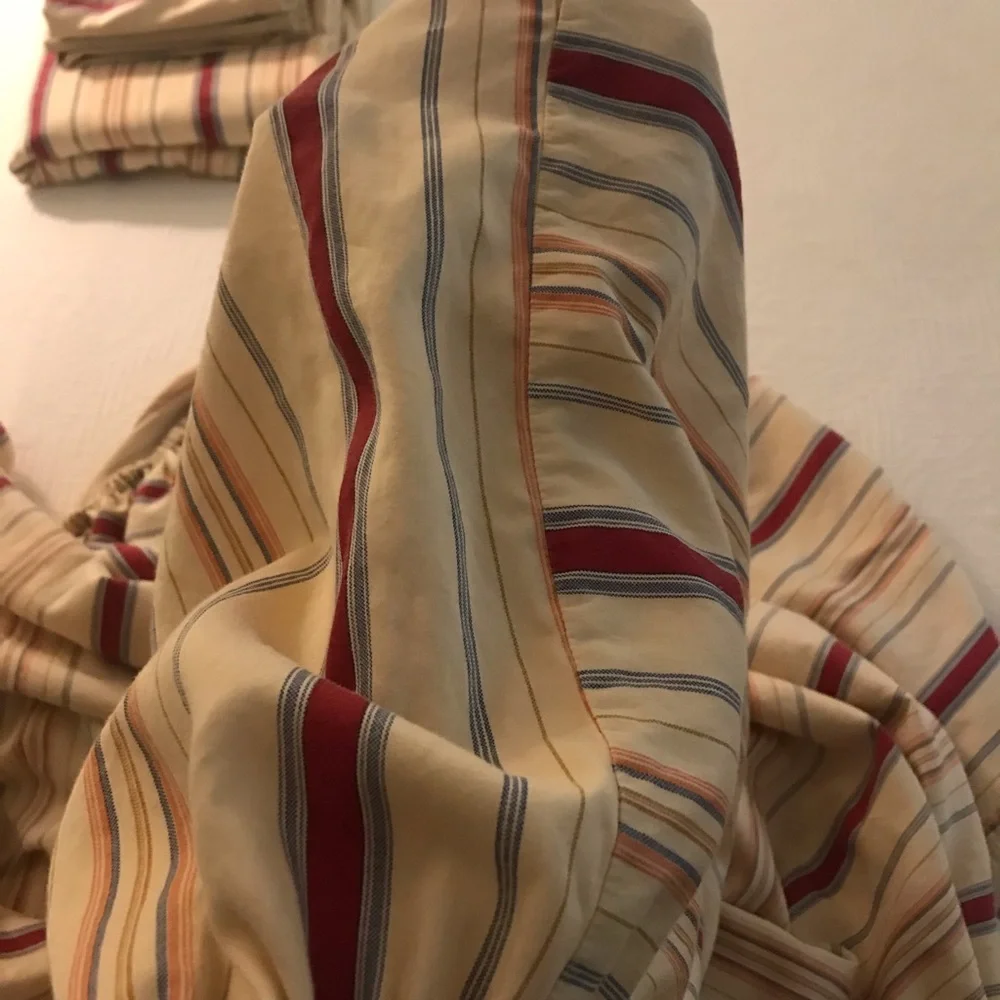 Chaps Cream Red Blue Sheet Set Top Fitted Pillowcases Queen